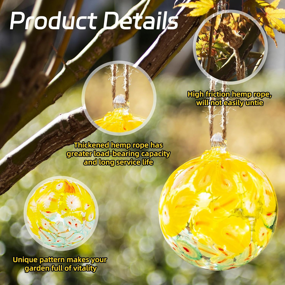 VOREEN 4" Hanging Glass Garden Gazing Ball Hand Blown Glass Witch Ball Christmas Ornament Friendship Balls for Outdoor Garden Patio Window Home Décor, Gift for Mom Wife Friend, Peacock Pattern