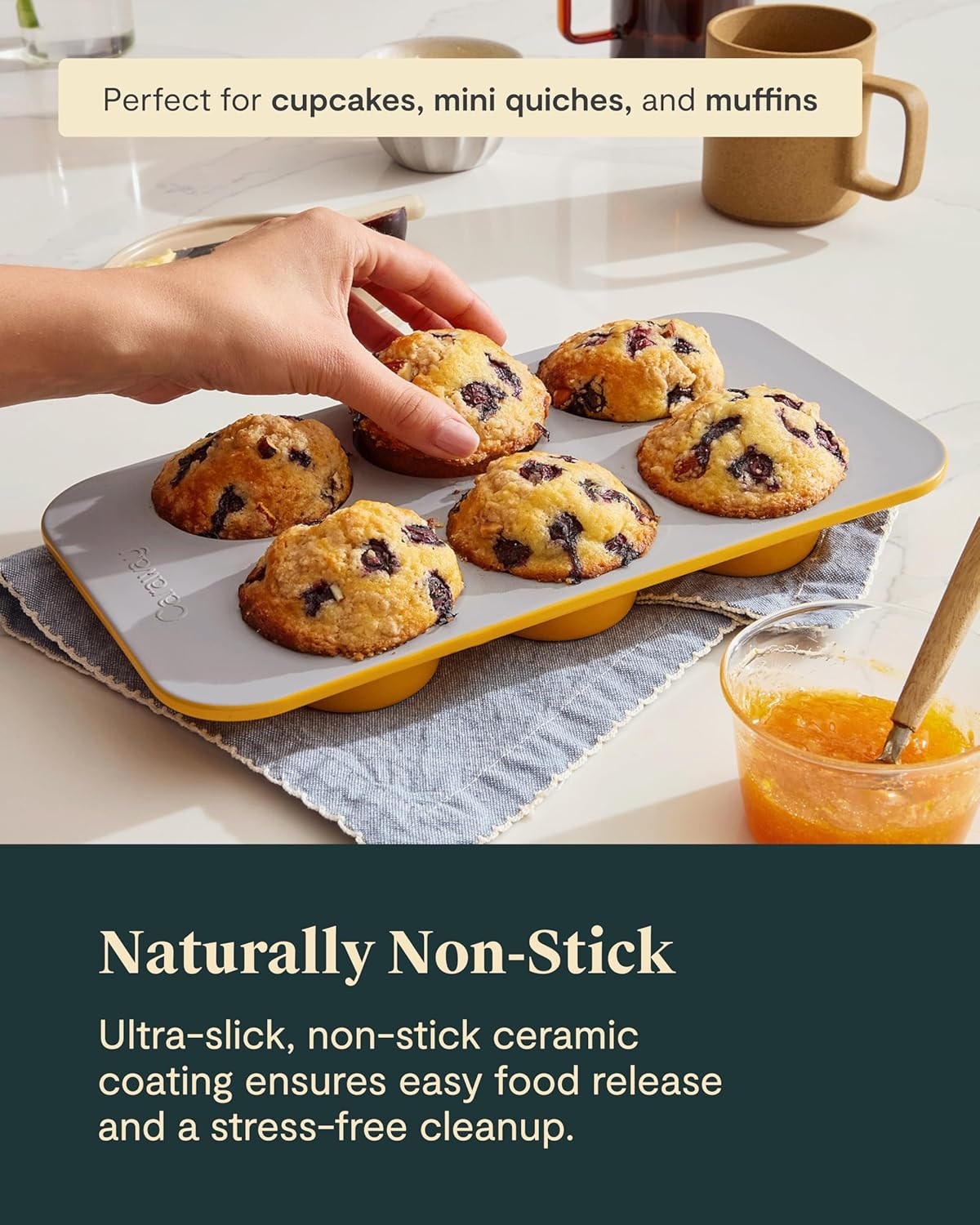 Caraway Nonstick Ceramic 6 Cup Muffin Pan – Non-Toxic, PTFE & PFOA Free – Oven Safe – Aluminized Steel Core – Small Muffin Pan for Baking Cupcakes, Muffins & More - Sage