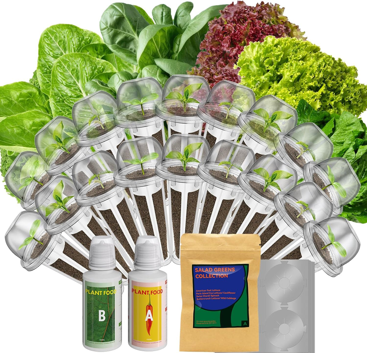 inbloom 18-Pod Salad Greens Seed Pod Kit for AeroGarden, Ahopegarden, Gardencube Hydroponic Garden with Spinach, Buttercrunch, Paris & American Lettuce, Swiss Chard, Wild Cabbag – Mothers Day Gift