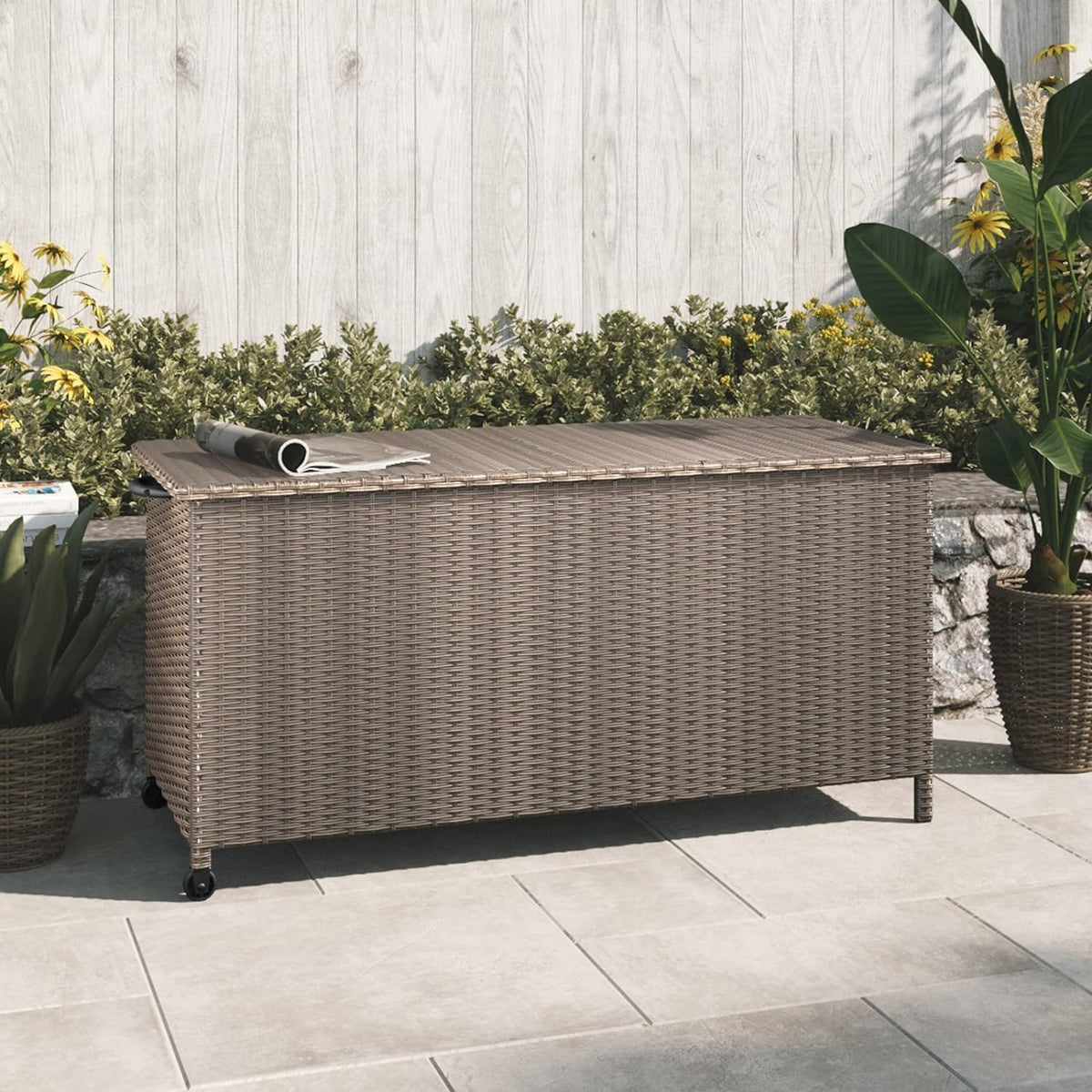 Grand patio 108 Gallon Deck Storage Box Indoor Outdoor Wicker Bin for Patio Furniture Cushions Garden Tools Pool Accessories, Greige