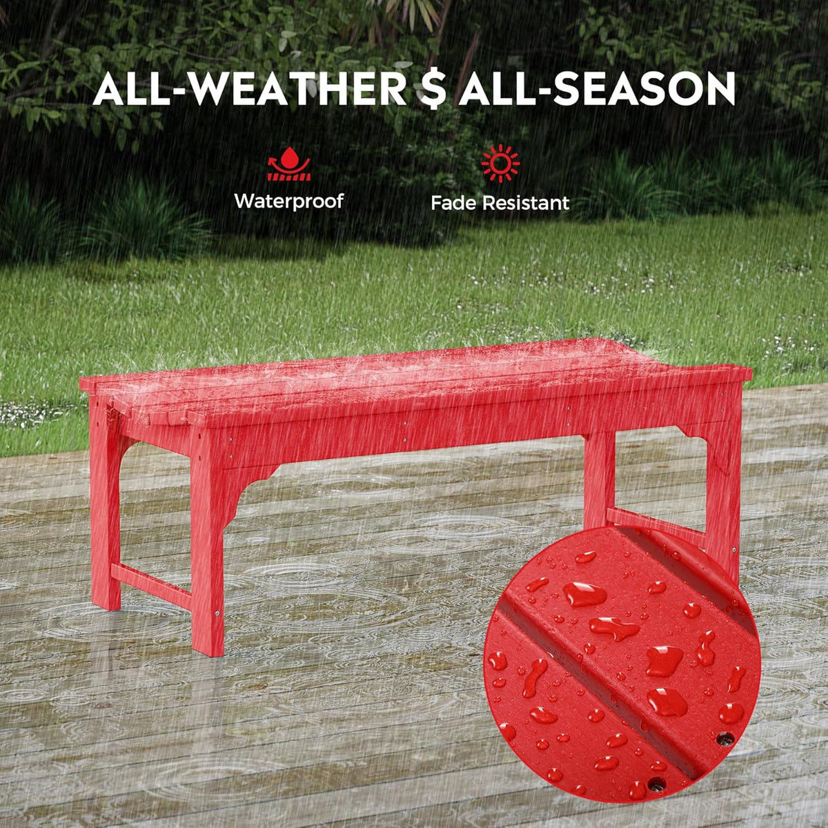 Outdoor Benches Weatherproof, All Weather Resistant Park Bench Poly Lumber Backless Garden Bench Seat for Entryway Front Porch, Red