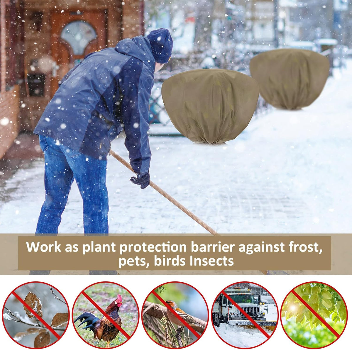 12 Pcs Winter Plant Covers Freeze Protection 39.4x23.6 Inch Horizontal Shrub Tree Rose Plant Protection Bags Frost Blanket with Drawstring for Fall Winter Outdoor Garden Planting (Brown)