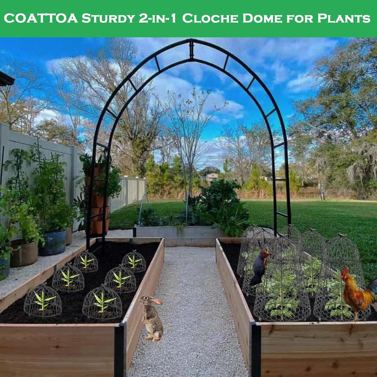 Plant Protector Chicken Wire Cloche 4 PCS, Plant Protectors from Animals, 18.7×12 Inch Large Garden Cloches for Plants, Sturdy 2-in-1 Cloche Dome for Plants, Plant Protectors for Easy Pruning