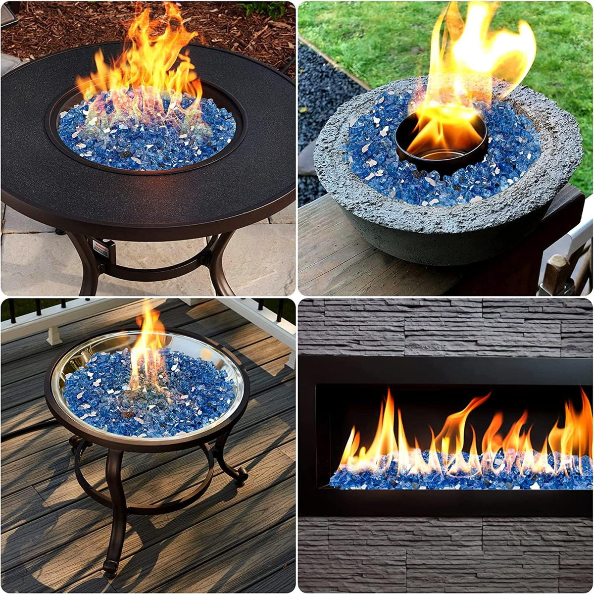 Mr. Fireglass 10 Pounds Fire Glass - 1/2 Inch High Luster Reflective Tempered Glass Rocks for Fireplace Fire Pit Table and Landscaping, Pacific Blue