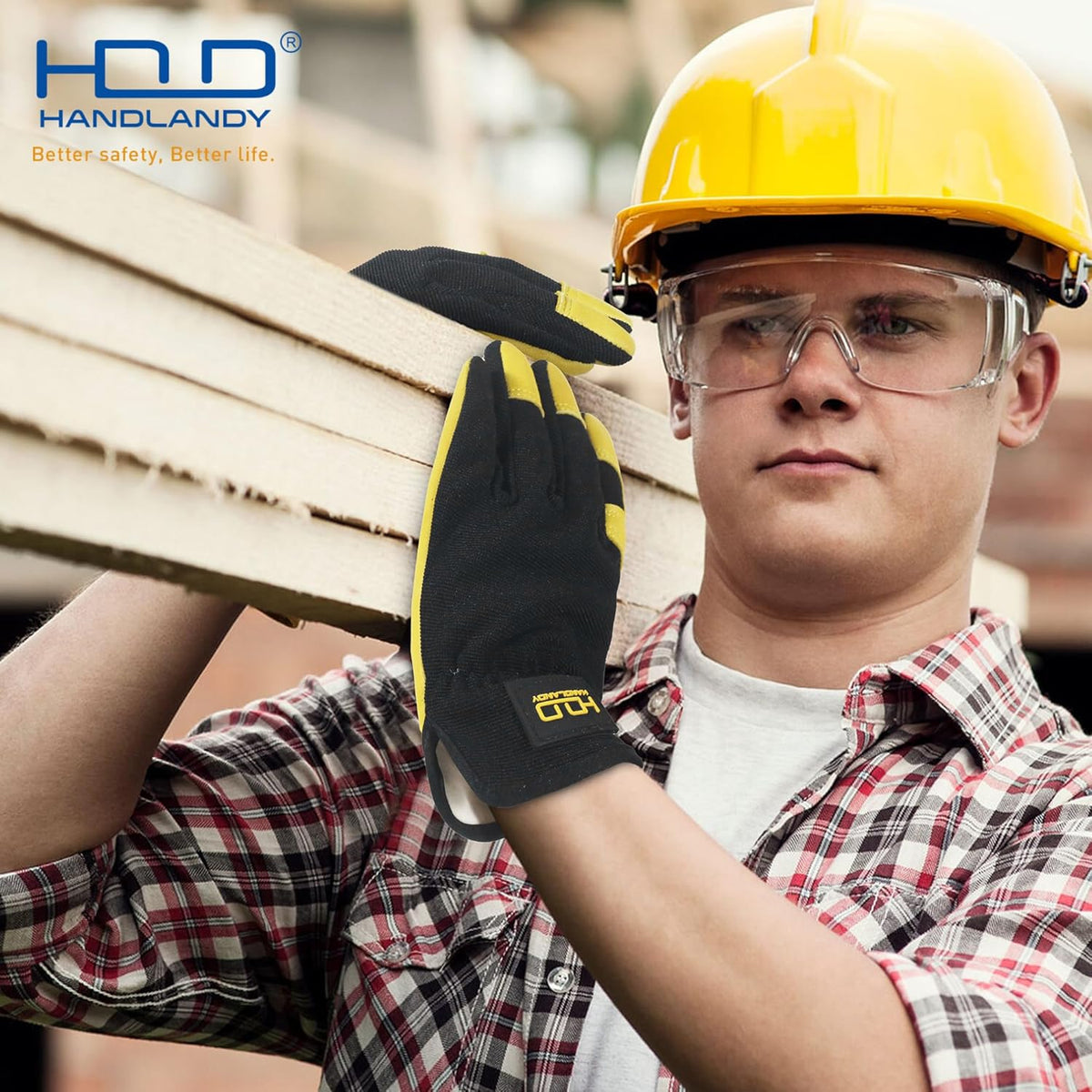 HLDD HANDLANDY Mens Leather Gardening Gloves, Utility Work Gloves for Gardening, Yardwork, Construction, Mechanics