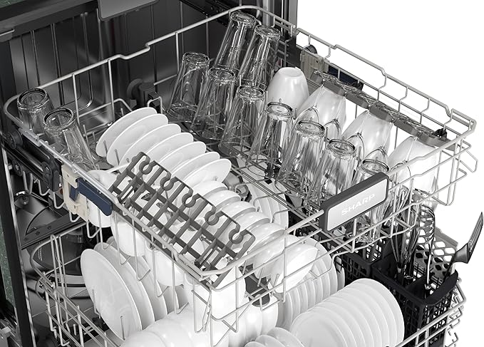 Sharp SDW6726MS 24-inch Stainless Steel Dishwasher, 47 dB Library Quiet, Third Rack, Power Wash Sprayer, 12 Place Settings,