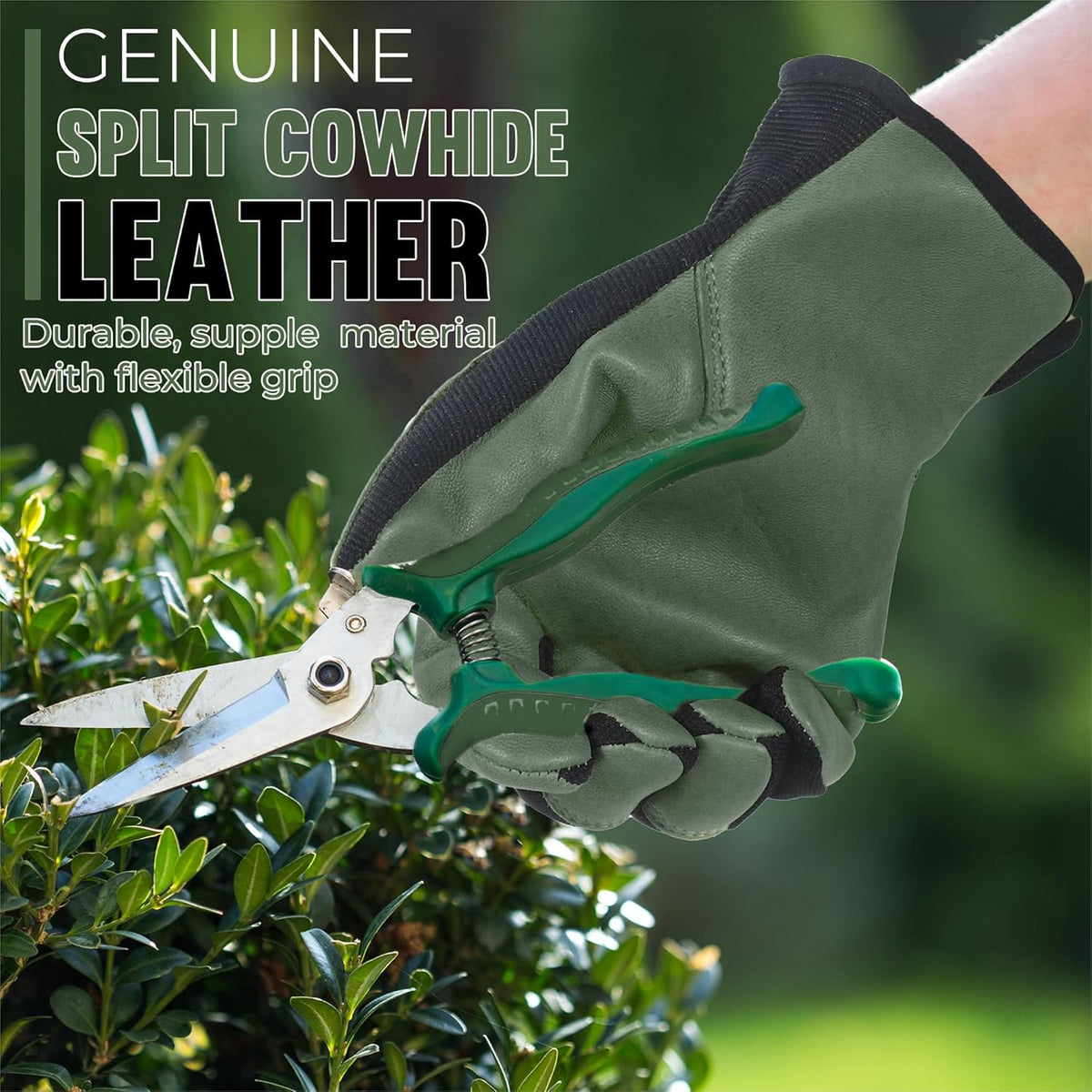 HANDLANDY Leather Work Gloves for Men & Women, Reinforced Durable Garden Gloves, Cowhide Working Glove for Gardening