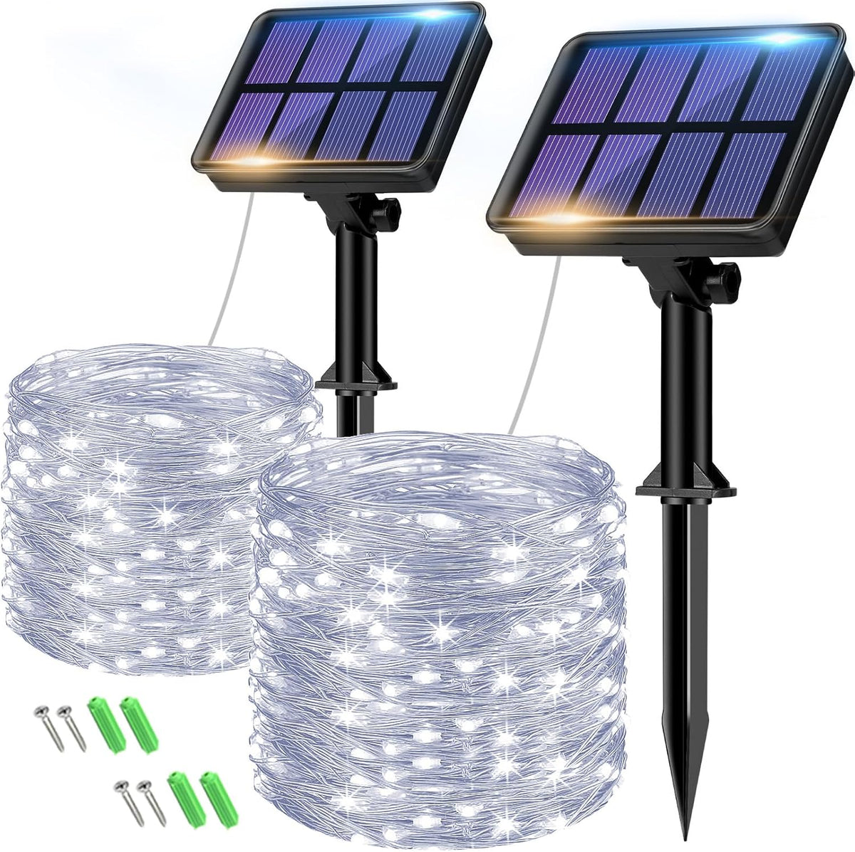 2-Pack Solar String Lights Outdoor, 160LED 66FT Solar Fairy Lights Waterproof 8 Modes Copper Wire Solar Powered Twinkle Lights for Outside Garden Patio Tree Christmas Wedding Party Decor (Cool White)
