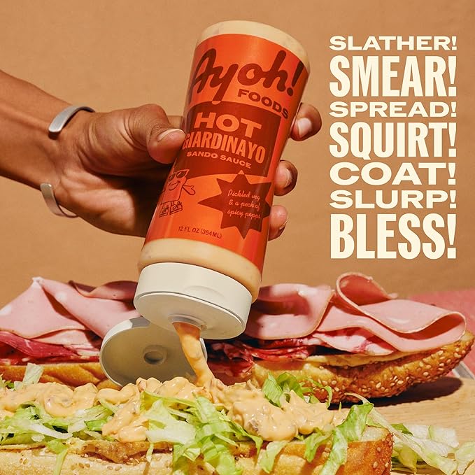 Ayoh Foods, Mayo Gone Wild, Made by Molly Baz - Easy to Squeeze, Perfect for; Sandwiches, Burgers, Fries, Nuggets, Wraps & Dips (Hot Giardinayo)