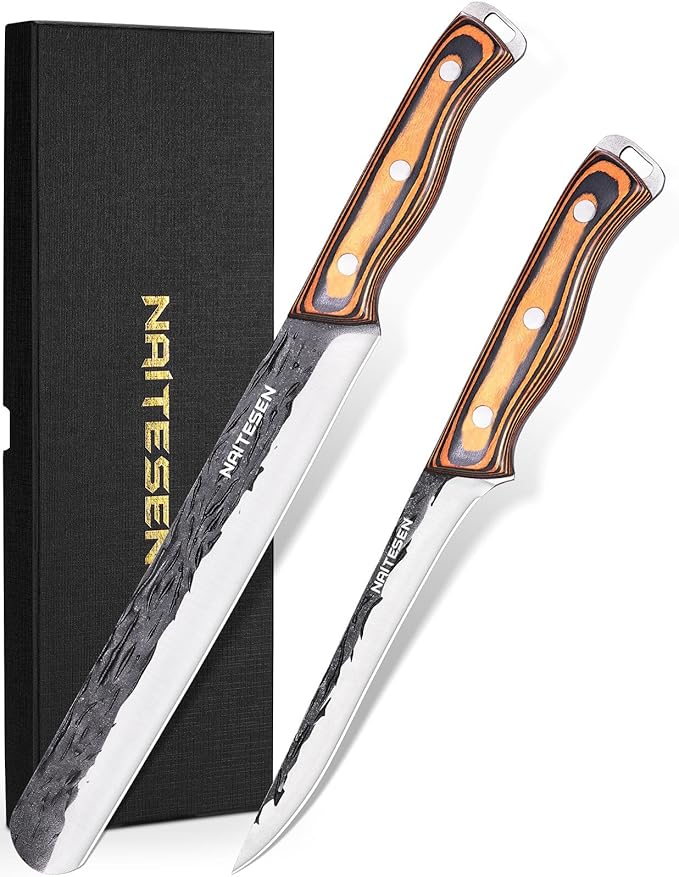 Naitesen Professional Brisket Carving Knife Set for Men, Grilling Knives, Hand Forged Super Sharp Butcher Slicing Knife Boning Knife for Meat Turkey Cutting Home Kitchen BBQ