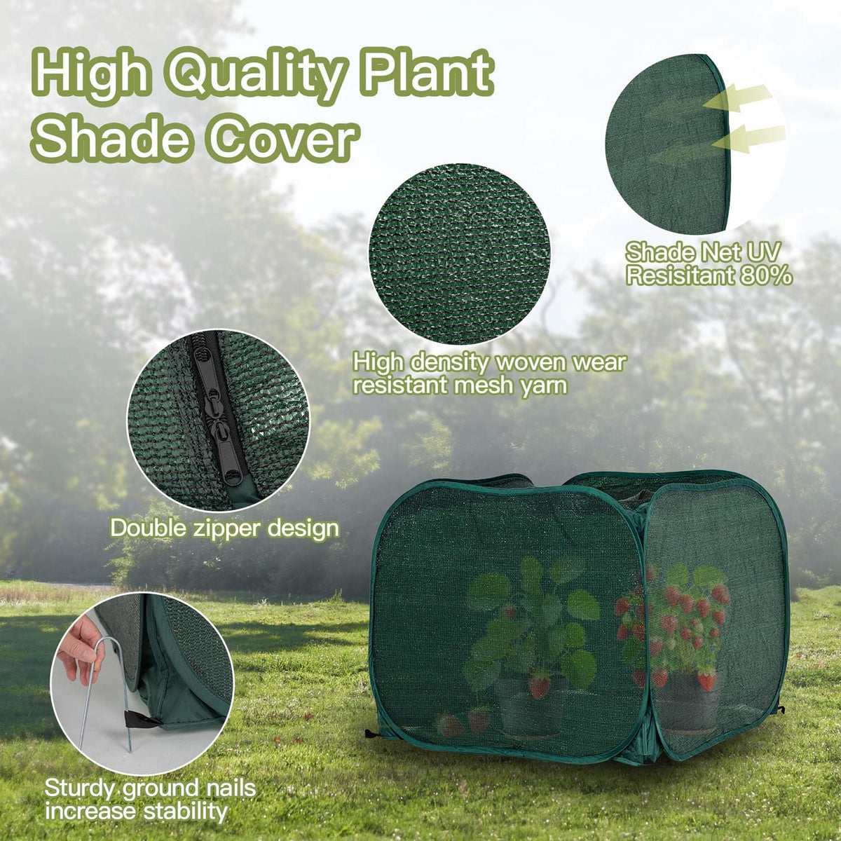 Porayhut Pop up Sunshade Cloth,Pack of 1,Easy Open Crop Shade Net UV Resisitant Plant 80% Sunblock Net for Plant Mini Flower Pot with Stakes