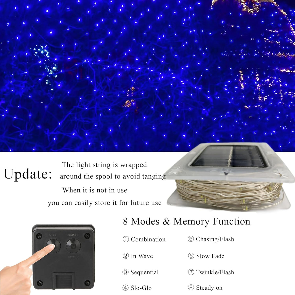 Joomer Solar Fairy Lights, 2-Pack Total 80FT 240LED Solar String Lights Outdoor Waterproof 8 Lighting Modes for Fence Party Garden Patio Yard Home Holiday Tree Outdoor Decoration (Blue)
