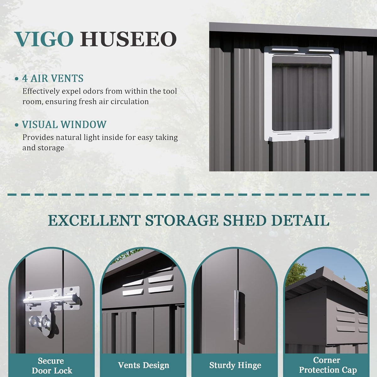 4 * 9.2 * 6 FT Outdoor Storage Shed, Galvanized Steel Garden Shed with Lockable Door & Window, Waterproof Metal Tool Storage for Garden, Backyard, Patio, Lawn(Gray)