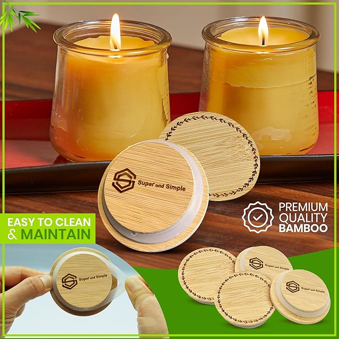 4-24 Piece Sets of Oui Yogurt Jar Lids | Made of Bamboo Wood, Stainless Steel, or Food Grade Silicone | Fit Yoplait Yogurt Regular & Petite Jars (Bamboo Leaves Ring - 24 pcs with Labels & Storage Bag)