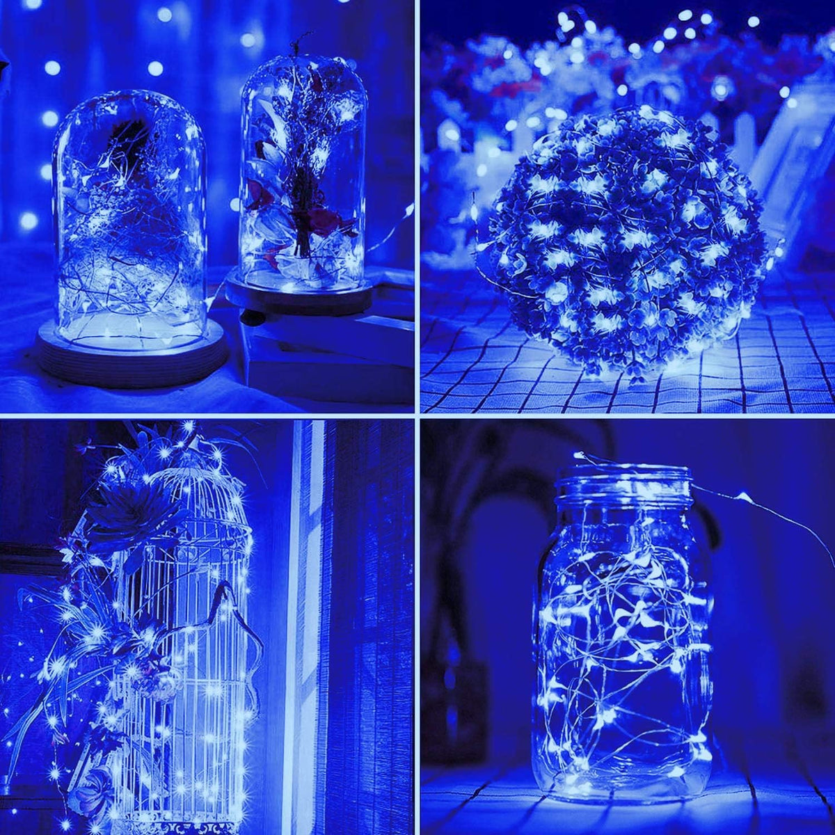 2 Pack Total 200 LED 66FT Solar Powered Copper Wire String Lights Outdoor, Waterproof, 8 Modes Fairy Lights for Garden, Patio, Party, Yard, Christmas (Blue)