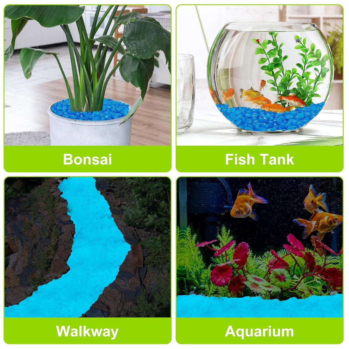 200pc Blue Glow in The Dark Stones Blue Pebbles Glow Fish Tank Rocks Luminous Pebbles for Outdoor Decor Garden Luminous Stone Glow Stones for Yard Walkway Pathway Aquarium,Blue