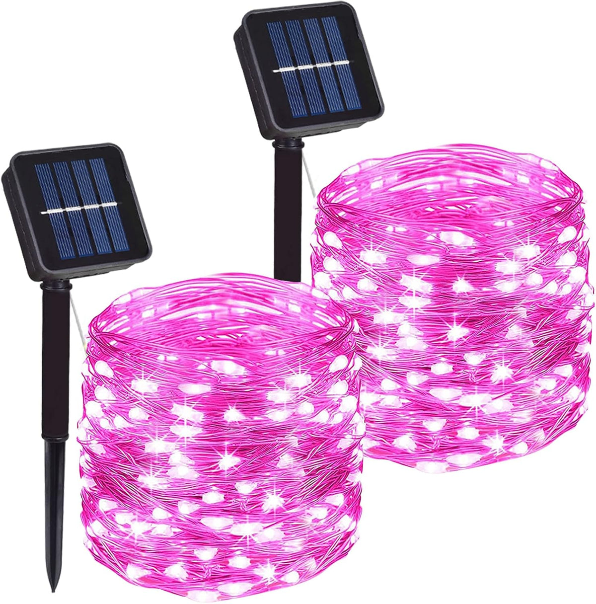 2 Pack Total 200 LED 66FT Solar Powered Copper Wire String Lights Outdoor, Waterproof, 8 Modes Fairy Lights for Valentines Day Decor, Garden, Patio, Party, Christmas, House (Pink)