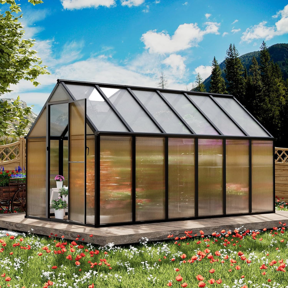 6'x12' Snap-Together Greenhouse - Easy 3-Way Connectors, Heavy-Duty Aluminum Frame, Wind/Snow Resistant for Gardening/Urban Farming, Includes Sliding Door and Ventilation Windows
