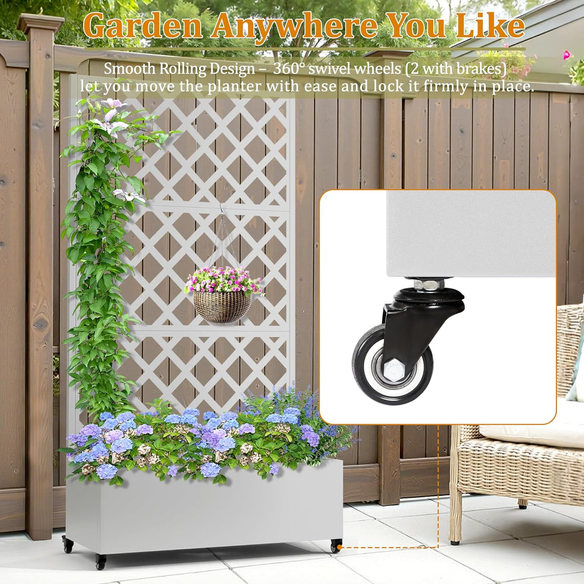 Metal Planter Box with Trellis, Heavy-Duty Raised Garden Bed for Climbing Plants, Drainage Hole, Outdoor Planter Box with Privacy Screen，35''L×16''W×71''H