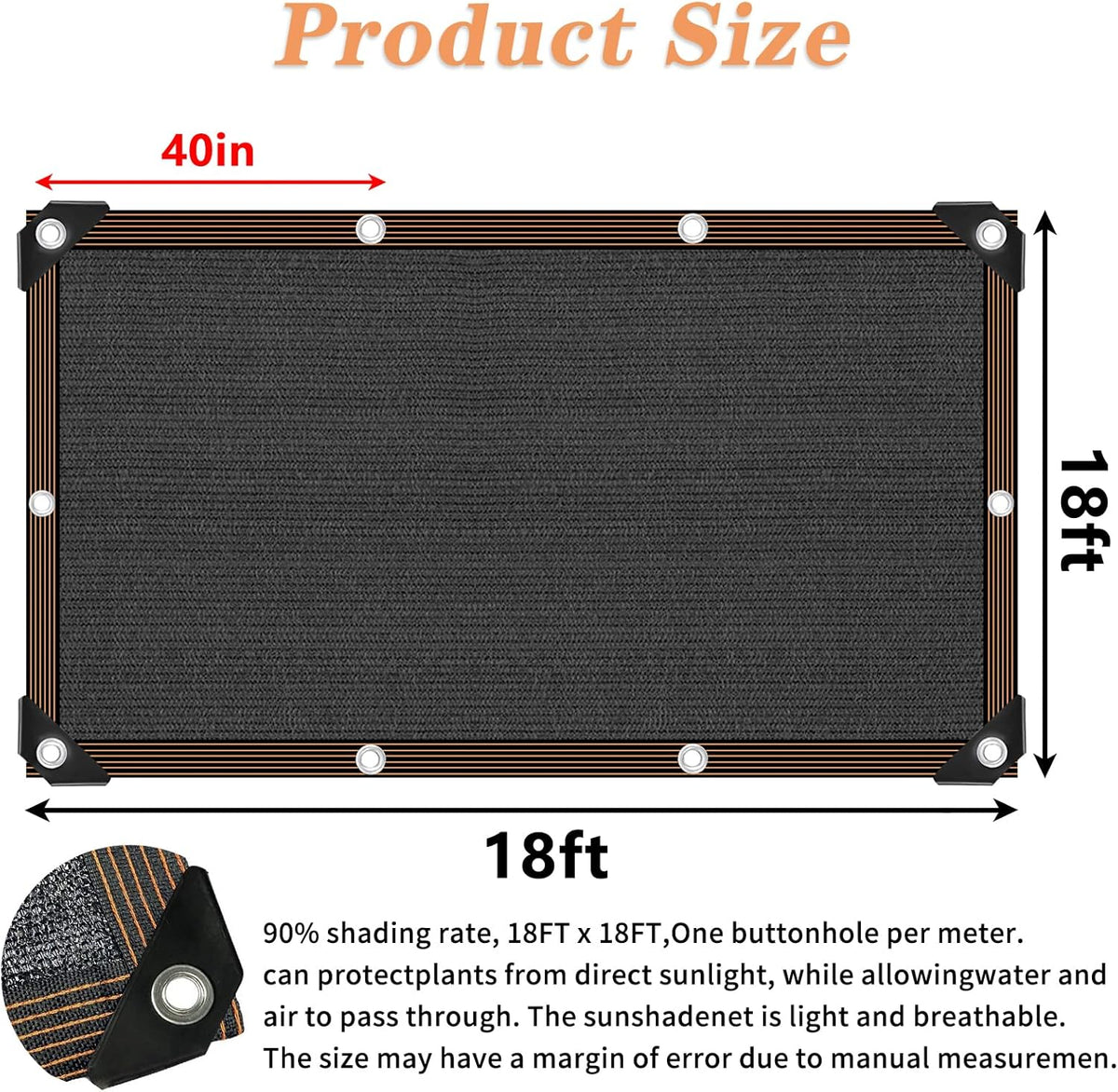 QLOFEI 18x18 FT Shade Cloth for Garden, 80-90% Sunblock Neting Cover with Grommets, Sun Screens for Patio Plants Greenhouse, Shade Cloth for Kennel Chicken Coop Pergola Outdoor