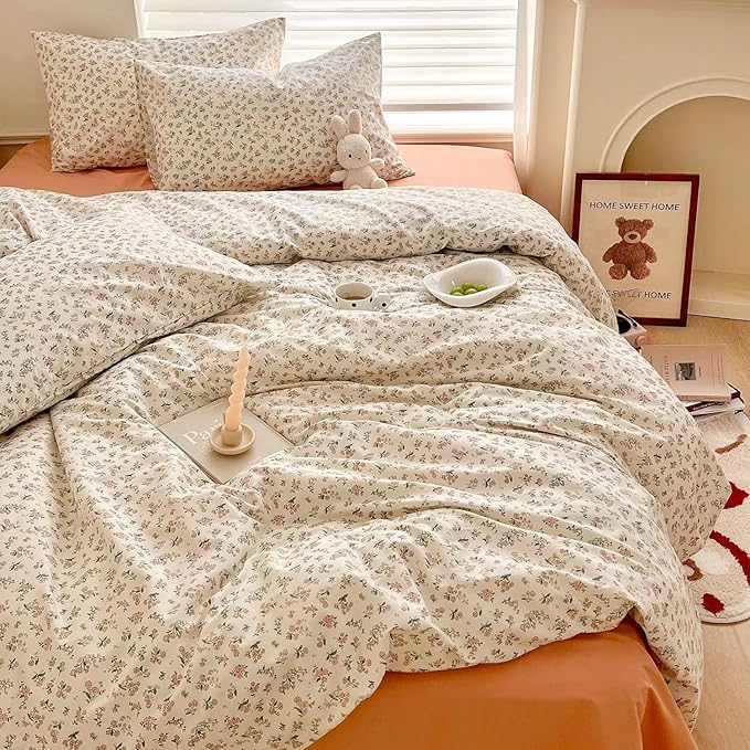 Vintage Garden Floral Comforter Set Full Size Fluffy Soft Microfiber Pink Floral Printed Bedding Comforter Set Cute Botanical Flower Comforter Full with 2 Pillowcases Boho Cottagecore Comforter Set