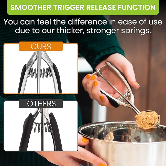 Spring Chef Multifunctional 1.7 Tablespoon Medium Cookie Scoop, #40 & Large Dough Blender & Biscuit Cutter Set - 2 Product Bundle - Black