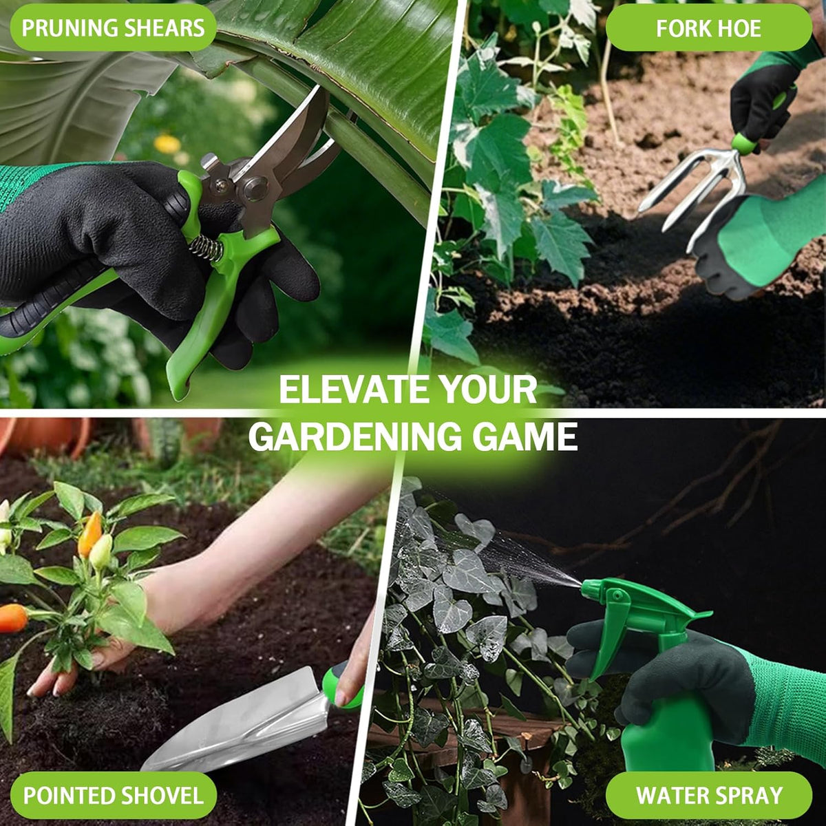 11Pcs Heavy Duty Gardening Tool Set, Shovel Stainless Steel with Non-Slip Rubber Grip, Canvas Storage Bag for Women Gardeners Pruning Shears Plant Care Weeding Tools