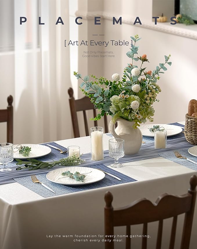 Leetaltree Gradient Blue Woven Placemats Set of 8 - Heat Resistant Non-Slip Place mats for Dining Table, Washable Durable PVC Vinyl Woven Table Mats(Gradient Blue, 8)
