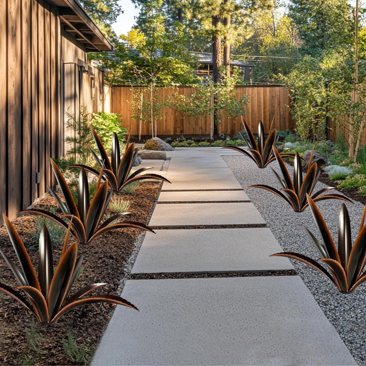 TOMBABY Enlarge Thickened Wind Resistant Metal Agave Garden Art Plant Country Garden Sculpture Statue Outdoor Decoration Agave Metal Plant Courtyard Ornament Gift (2, 12 Leaves Black)