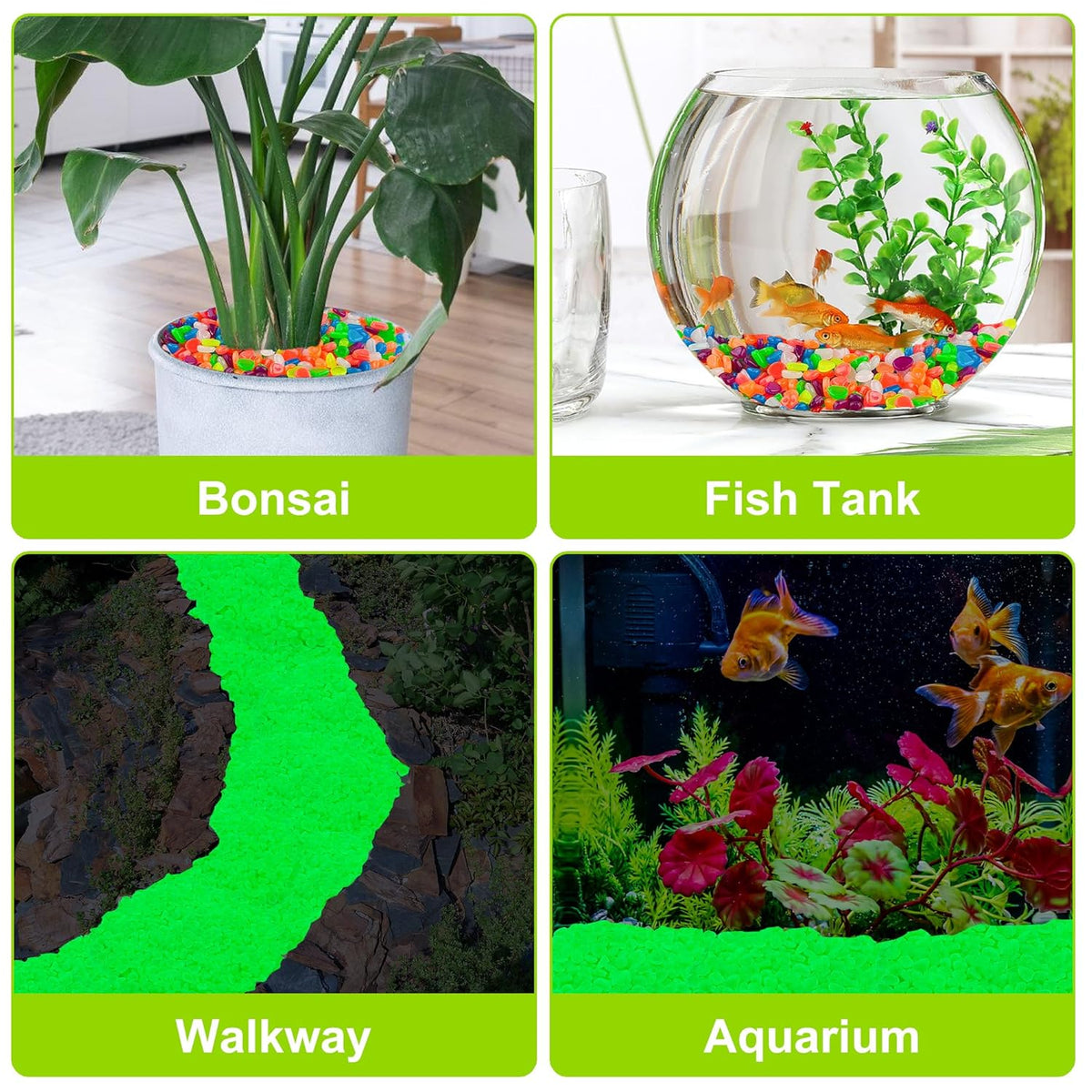 1000pc Glow in The Dark Aquarium Rocks Glow Rocks Outdoor Garden Glow in The Dark Stones Glowing Garden Pebbles Luminous Rocks Outdoor Decoration Stones for Lawn Patio Walkway,Green