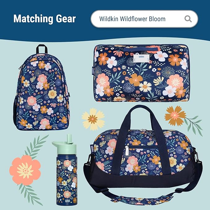 Wildkin Kids Two Compartment Insulated Lunch Bag – Keeps Food Hot or Cold, Easy-Clean Lining, Leak-Resistant & BPA-Free – Boys & Girls, Ideal for School, Travel & Daycare – Wildflower Bloom