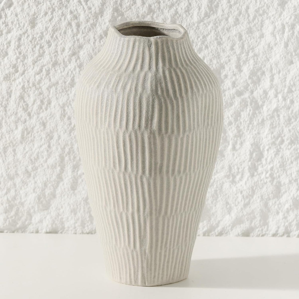 Ceramic Vase for Home Decor,11.6 Inch Flower Vases,Decorative Blue Vase for Pampas Grass,Modern Art Texture Vases for Home Entryway Living Room Dining Table Farmhouse Office Decor(Grey)