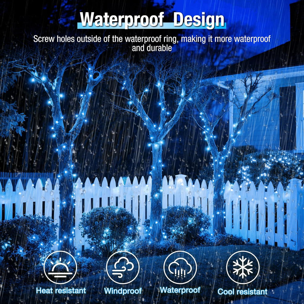 2 Pack Solar String Lights Outdoor - 160LED 66FT Solar Fairy Lights Waterproof 8 Modes, Copper Wire Solar Powered Twinkle Lights for Outside Tree Garden Christmas Wedding Party Decor (Blue White)