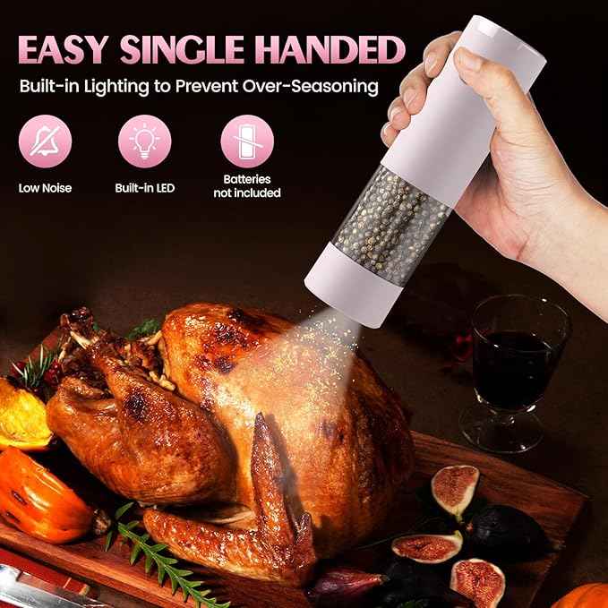 Salt and Pepper Grinder Set Birthday Gifts for Mom Automatic Battery Upgraded Larger Capacity Pink Salt Pepper Set New Apartment Gifts for Housewarming Cooking Gift