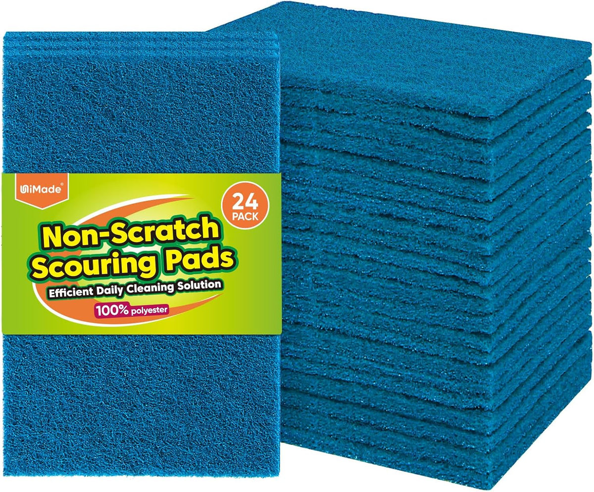 Non-Scratch Scouring Pads, 24Pcs Household Scour Pads for Kitchen, Garage and Outdoors, Reusable Dish Scrubber Pads for Pan and Metal Grill - Blue