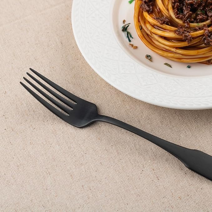 Alata Kate Black Satin 40-Piece Silverware Set, Service for 8, Stainless Steel Flatware Set, Matte Polished Cutlery Set, Dishwasher Safe