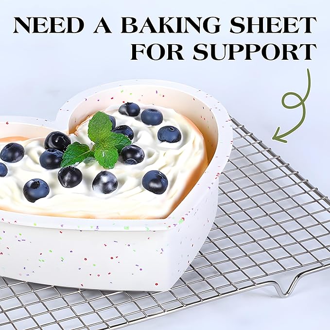 4 Inch Mini Heart Shaped Cake Pans Nonstick Silicone Heart Cake Molds for Baking Set of 2 (Cream)