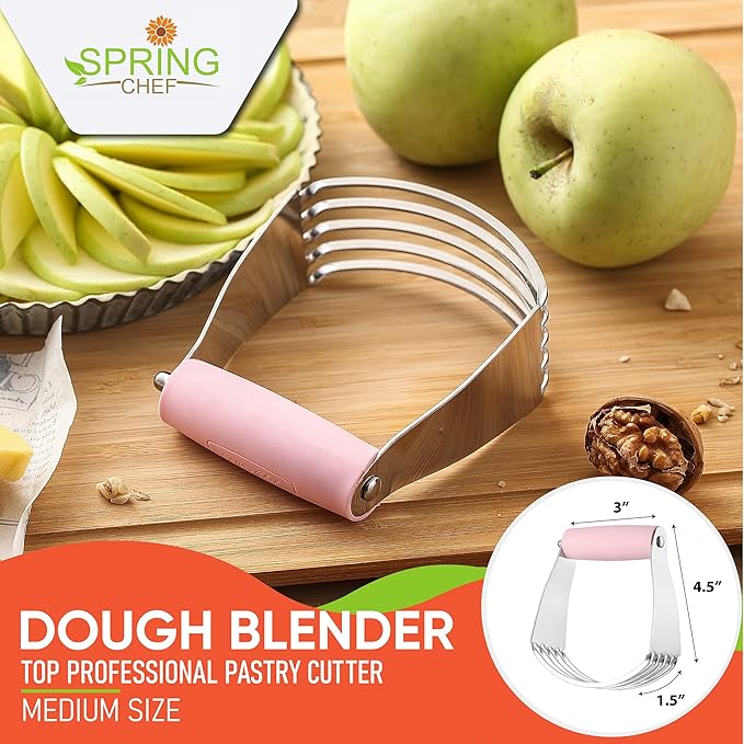 Spring Chef Dessert Bundle - Ice Cream Scoop, Medium Dough Blender, Magnetic Measuring Spoon Set - Pink Lemonade