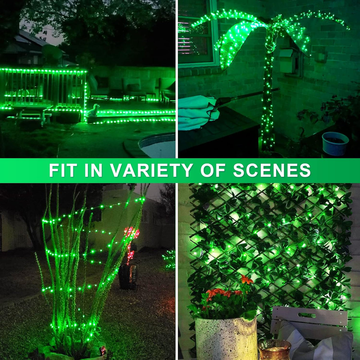 JMEXSUSS 4 Pack Green Solar Christmas Lights, Total 400 LED 132FT Solar String Lights Outdoor Waterproof, 8 Modes Copper Wire Solar Fairy Lights for Patio Garden Yard Tree Christmas Decor