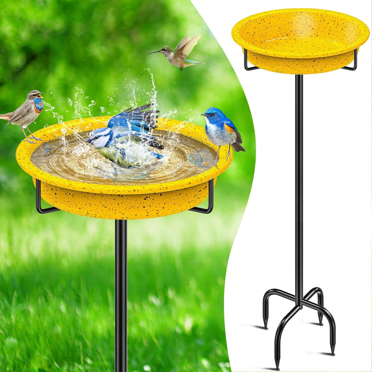 Metal Bird Bath for Outside, Freestanding Birdbaths Detachable Decoration Spa Birdfeeder, Bird Baths Feeder Bowl for Outdoors Garden Patio Yard Lawn Decor(Yellow)