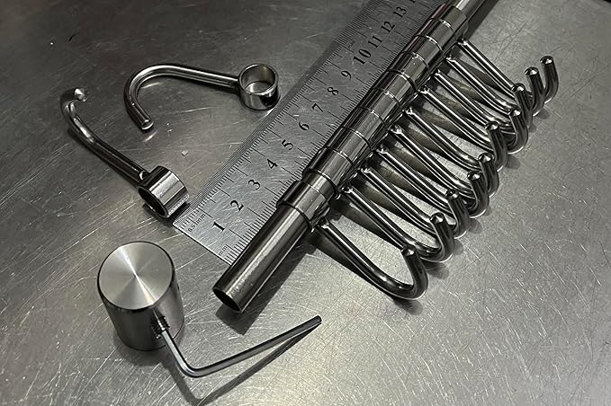 Premium Stainless Steel Kitchen Tool Utensil Organizer Bar Rack with Movable Hooks for Pan Pot Spoon Towel (Traditional, 11 Hooks)