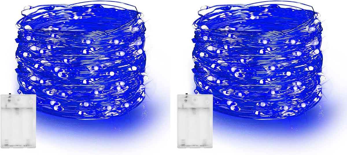 Dazzle Bright Fairy Lights Battery Operated, 2 Pack Total 40FT 120LED Silver Wire Waterproof Battery Operated String Lights, Christmas Decorations for Indoor Outdoor Bedroom Yard Decor, Blue