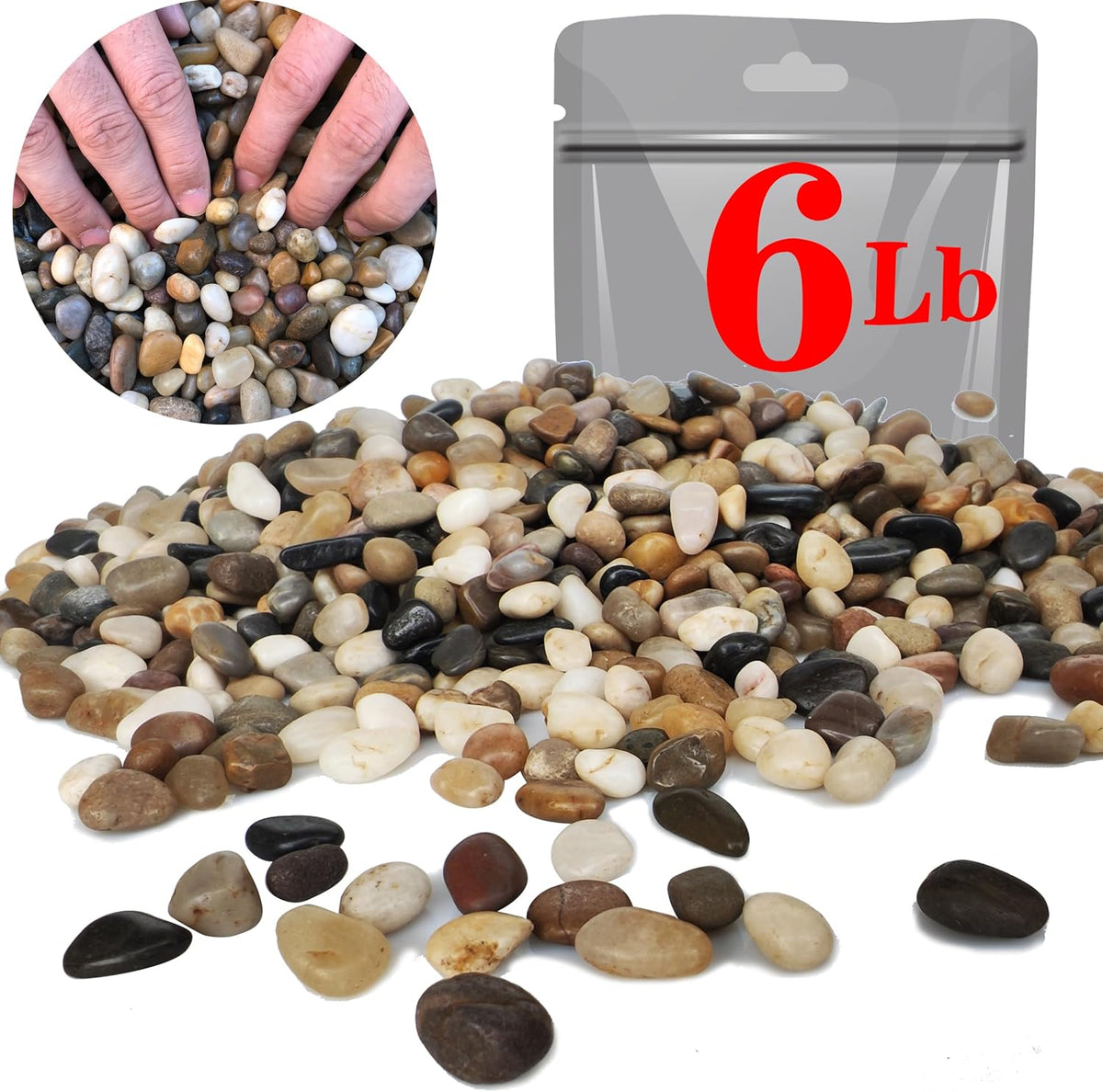 Voulosimi River Rock Stones, Natural Decorative Polished Mixed Pebbles Gravel,Outdoor Decorative Stones for Plant Aquariums, Landscaping, Vase Fillers (6 LB, Mixed Colors)