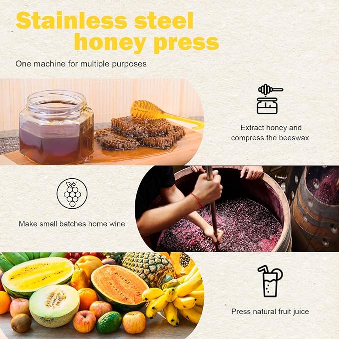 Honey Extractor Manual, Household Manual Mesh Honey Press Extractor Machine, Honey Extractor Beekeeping Manual Tool, Stainless Steel Beekeeping Extraction for Wine Honey and Juice Making
