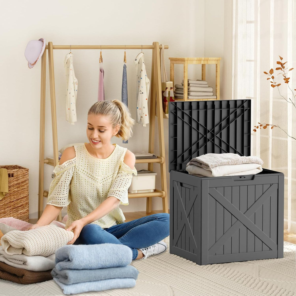 DRATO 32 Gallon Deck Box X pattern, Outdoor Storage Box for Patio Cushion, Sports Equipment, Garden Tools,Waterproof Patio Storage box, Lockable