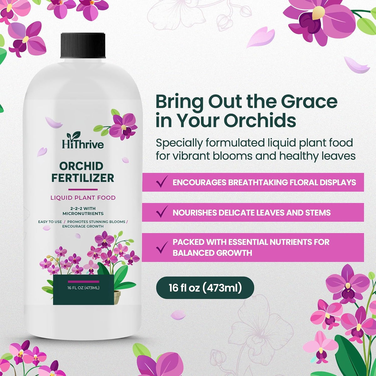 16oz Orchid Fertilizer - Makes 32 Gallons of Orchid Food, Indoor Plant Fertilizer for Orchids Indoors & Outdoors, Indoor Plant Food with Micronutrients for Vibrant Blooms and Strong Roots