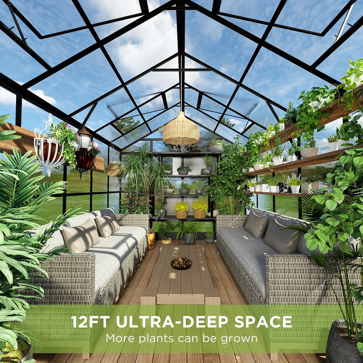HOWE 8x12x7.5 FT Polycarbonate Greenhouse Double Swing Doors 4 Vents 5.2FT Added Wall Height, Walk-in Large Aluminum Greenhouse Sunroom Winter Greenhouse for Outdoors, Black