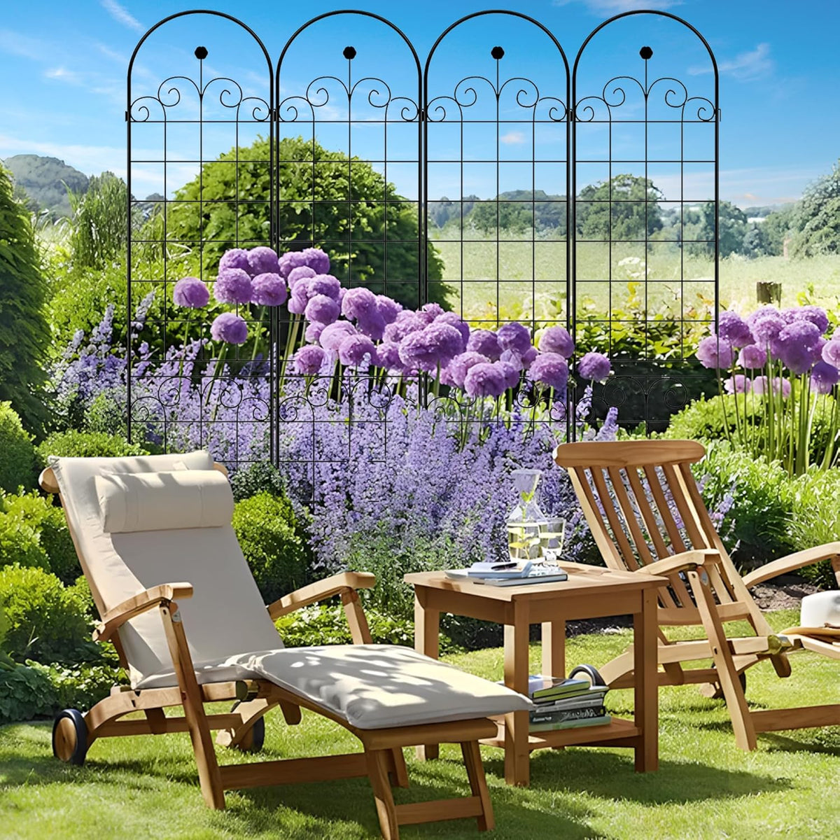 4 Pack Metal Garden Trellis 86.7" H Garden Fence Rustproof Trellis for Climbing Plants Support Roses Flower Outdoor Lawn, Black Galvanized Tube