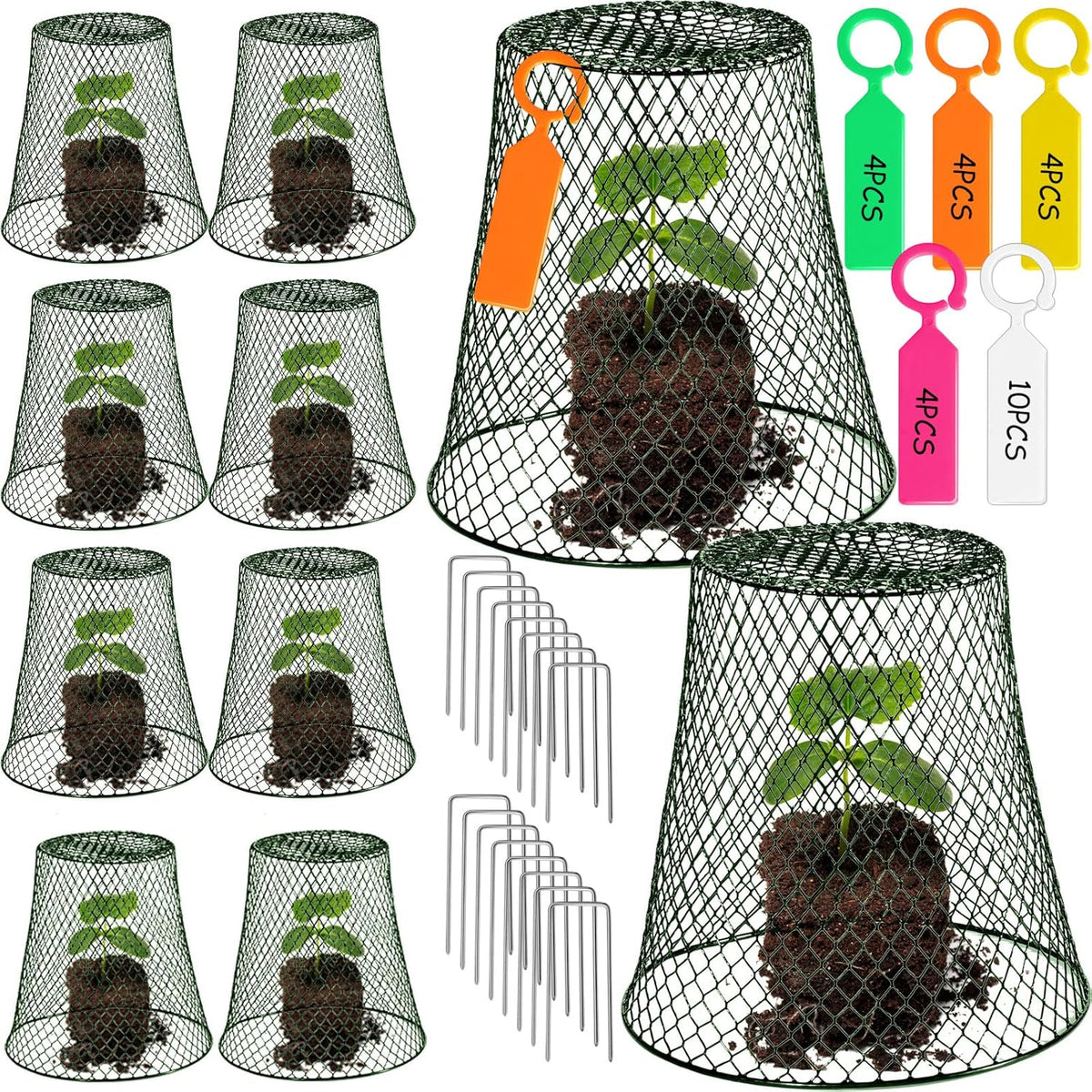 10 Pcs Garden Chicken Wire Plant Covers, 11x11Inch Metal Wire Garden Cloches Chicken Wire Cloche Plant Protector Heavy Duty Garden Plant Cloche for Keeping Bunnies Chicken Squirrels Birds Other Out