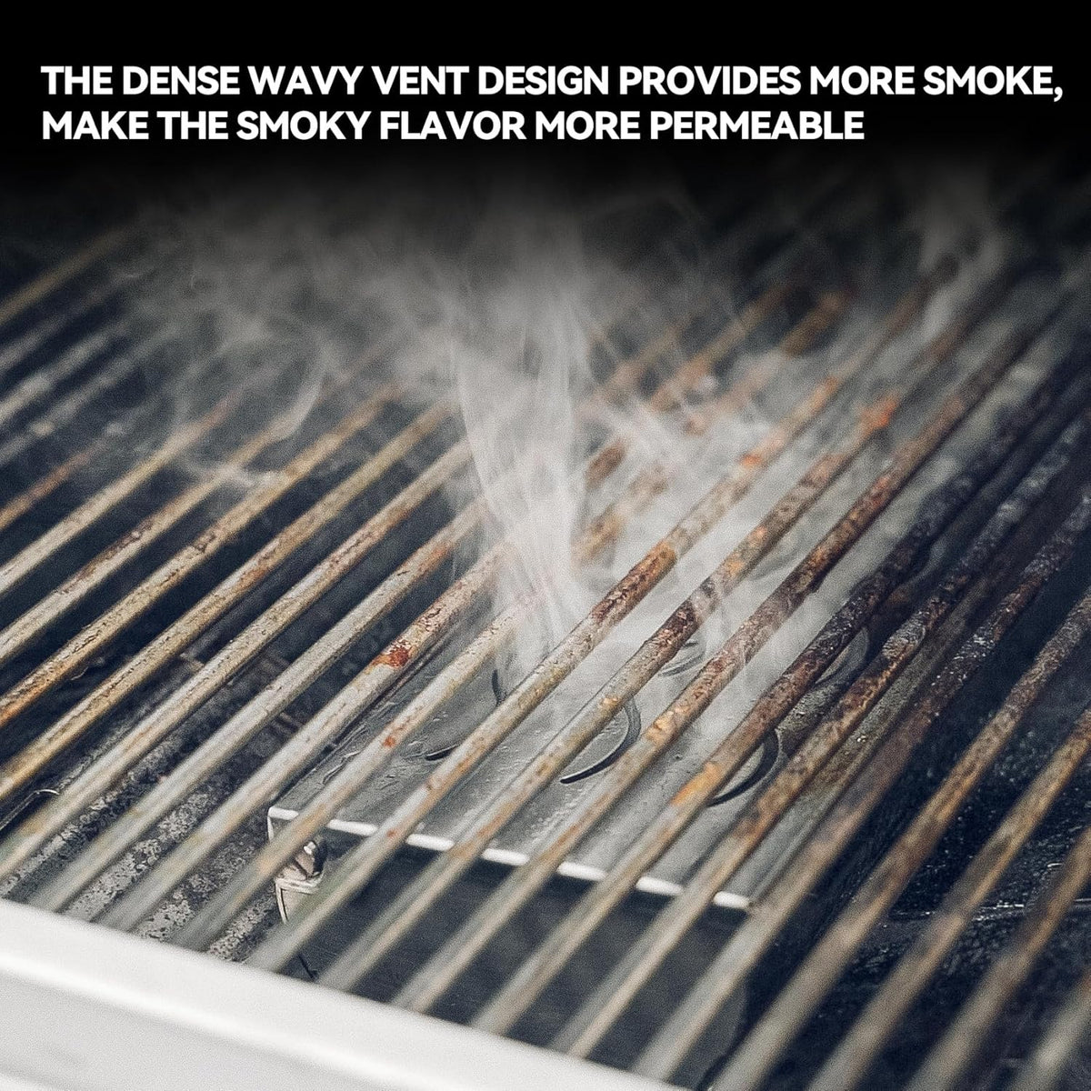 Skyflame Stainless Steel Wood Chip Smoker Box, BBQ Meat Smoking with Wavy Vent and Hinged Lid, Large Capacity for Gas/Charcoal Grill, V Shape with Flat Base Bottom